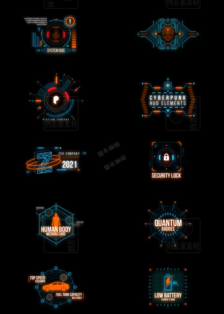 赛博朋克风格未来科技HUD全息荧光虚拟元素图案PSD海报UI设计素材4.jpg