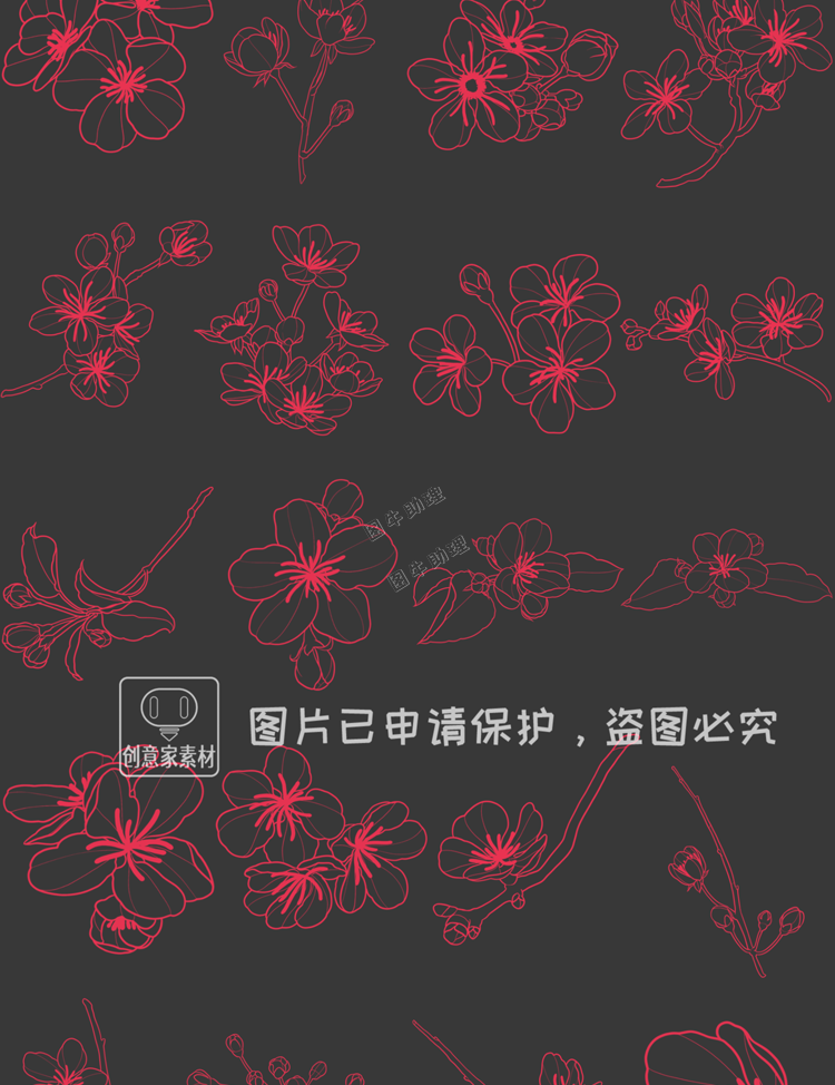 手绘樱花花朵刺青线稿图案PS-SAI2笔刷procreate画笔预设绘画素材3.jpg