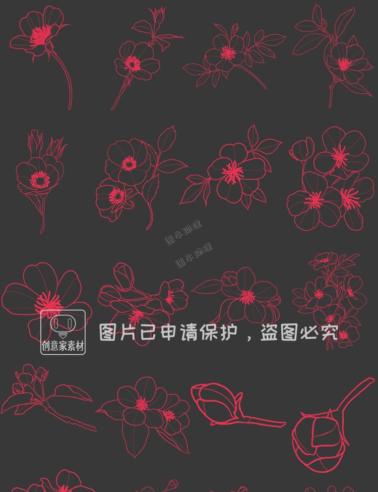 手绘樱花花朵刺青线稿图案PS-SAI2笔刷procreate画笔预设绘画素材2.jpg