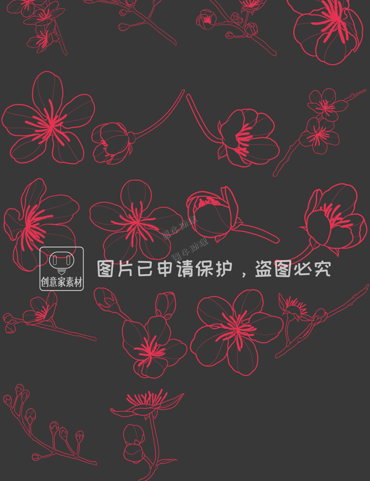 手绘樱花花朵刺青线稿图案PS-SAI2笔刷procreate画笔预设绘画素材4.jpg