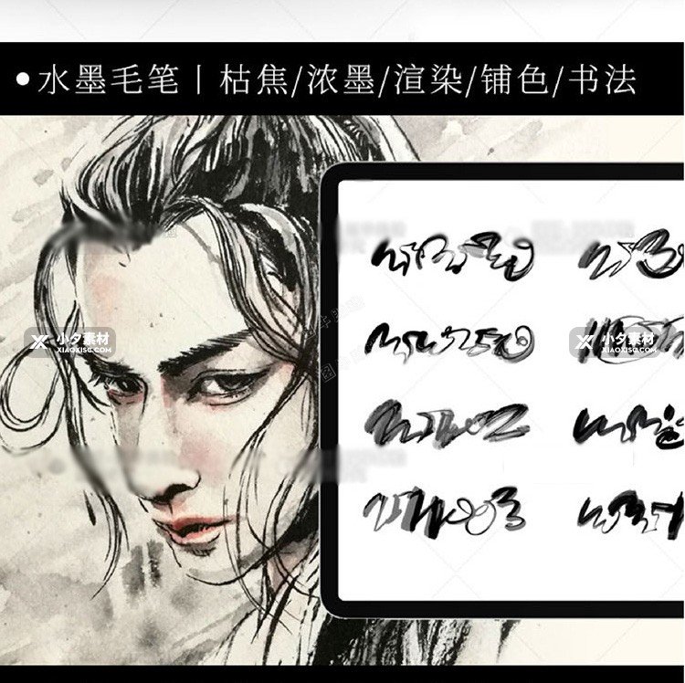 ps笔刷古风插画水彩水墨肌理厚涂手绘漫画植物噪点毛笔铅笔画素材12.jpg