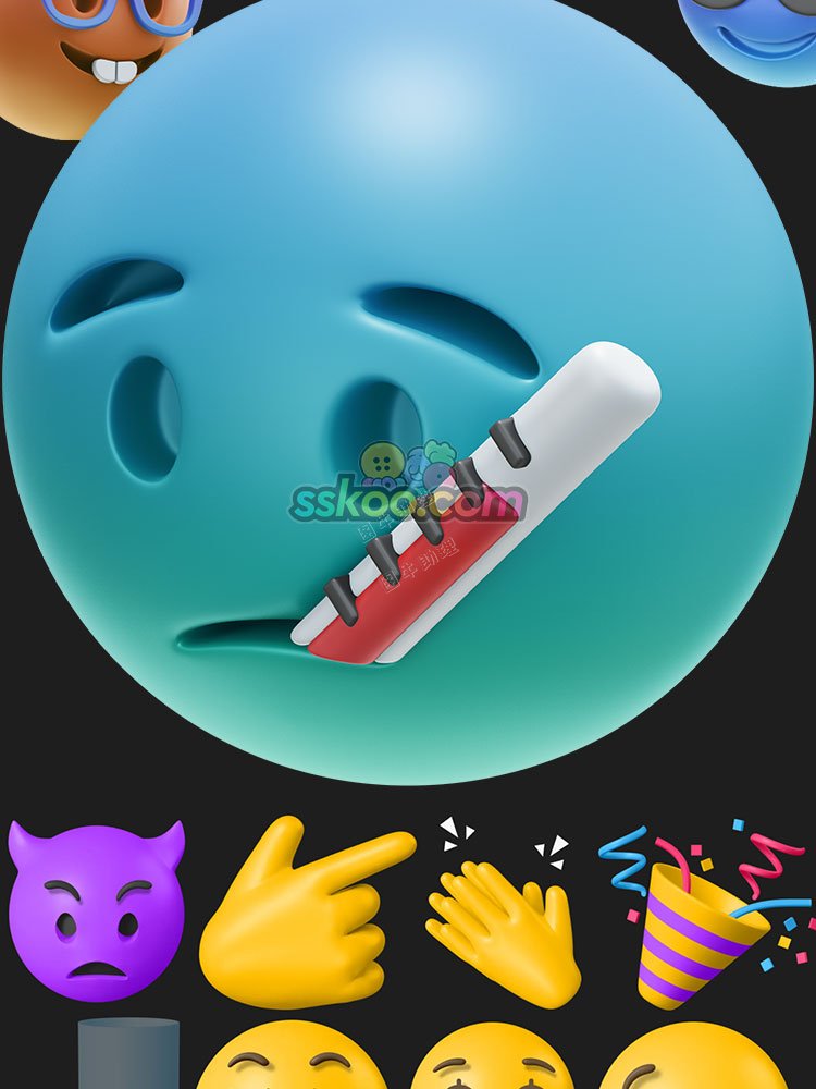 3D立体卡通emoji圆脸笑脸聊天社交表情icon免扣png设计素材图标6.jpg