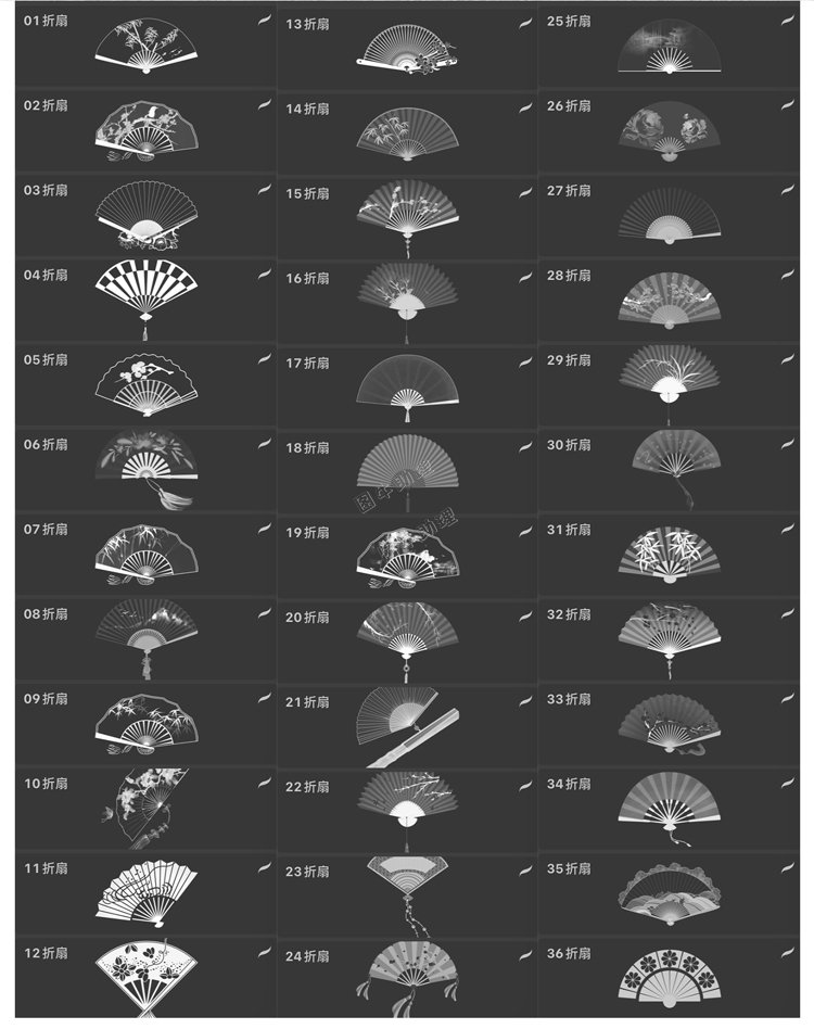 古风插画中式古典折扇纸扇PS-SAI2笔刷procreate画笔预设绘画素材5.jpg