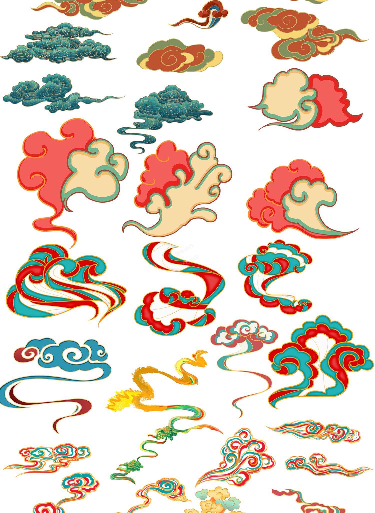 中国风国潮祥云插画金边彩云云朵纹样PNG免扣图案PSD海报设计素材7.jpg