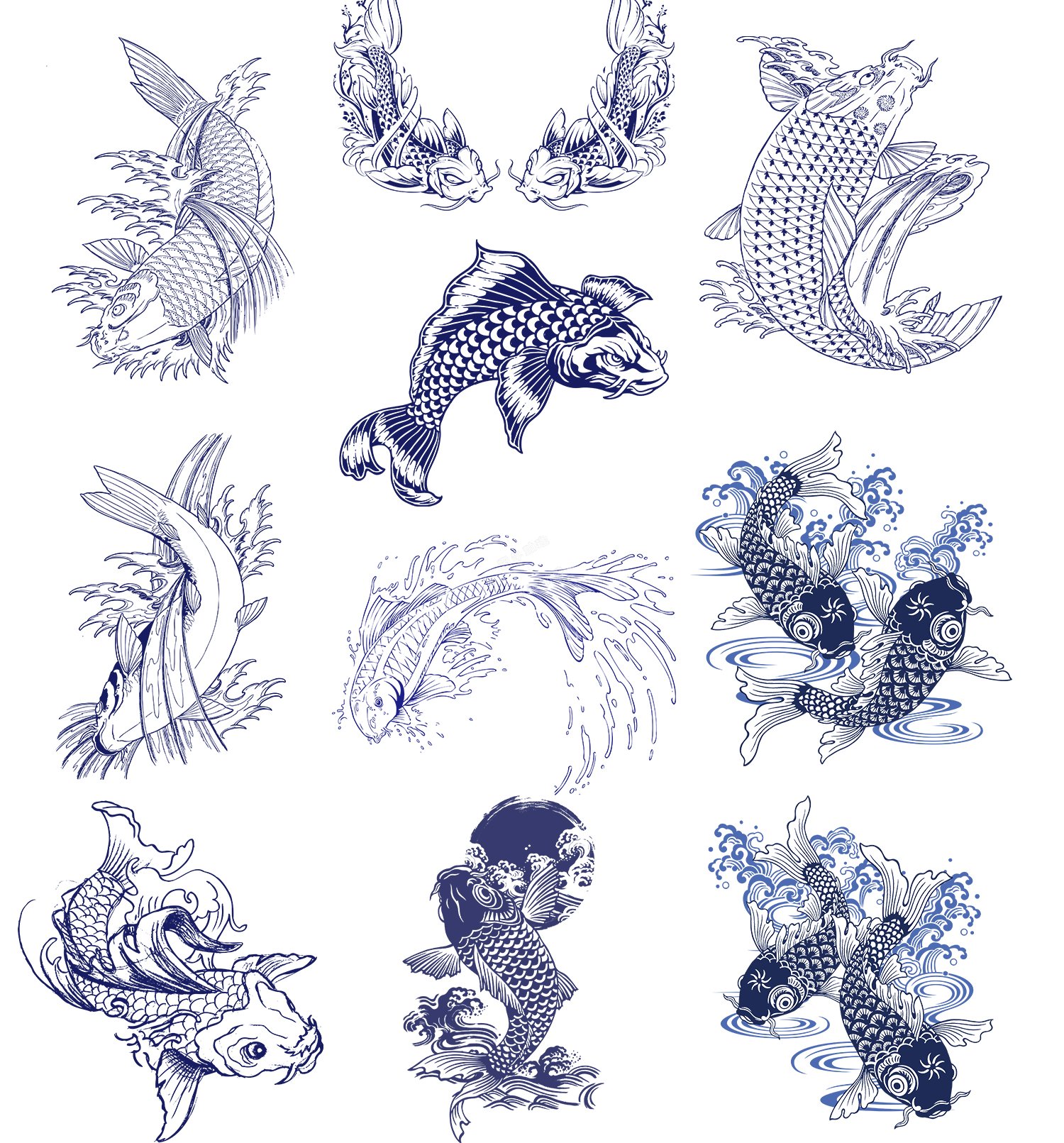 国风青花瓷浮世绘锦鲤鲤鱼造型纹理EPS矢量PNG图案海报设计素材4.jpg